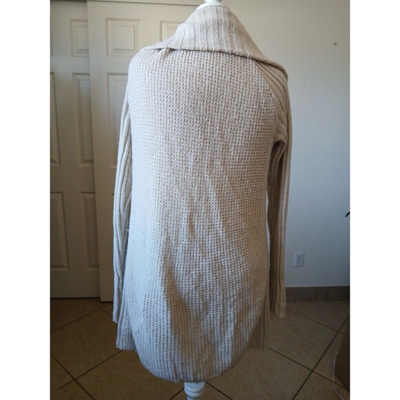 Prana Women’s Ivory Ribbed Knit Yunna Cardigan Oversize Medium Zipper Shawl Neck - Picture 9 of 16
